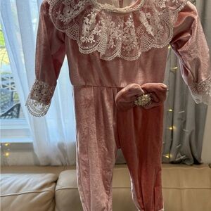 Pink Lace-Trimmed Baby Jumpsuit
